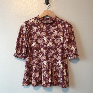 3 for $10 Good Luck Gem High Neck Puff Sleeve Flowy Bottom Top